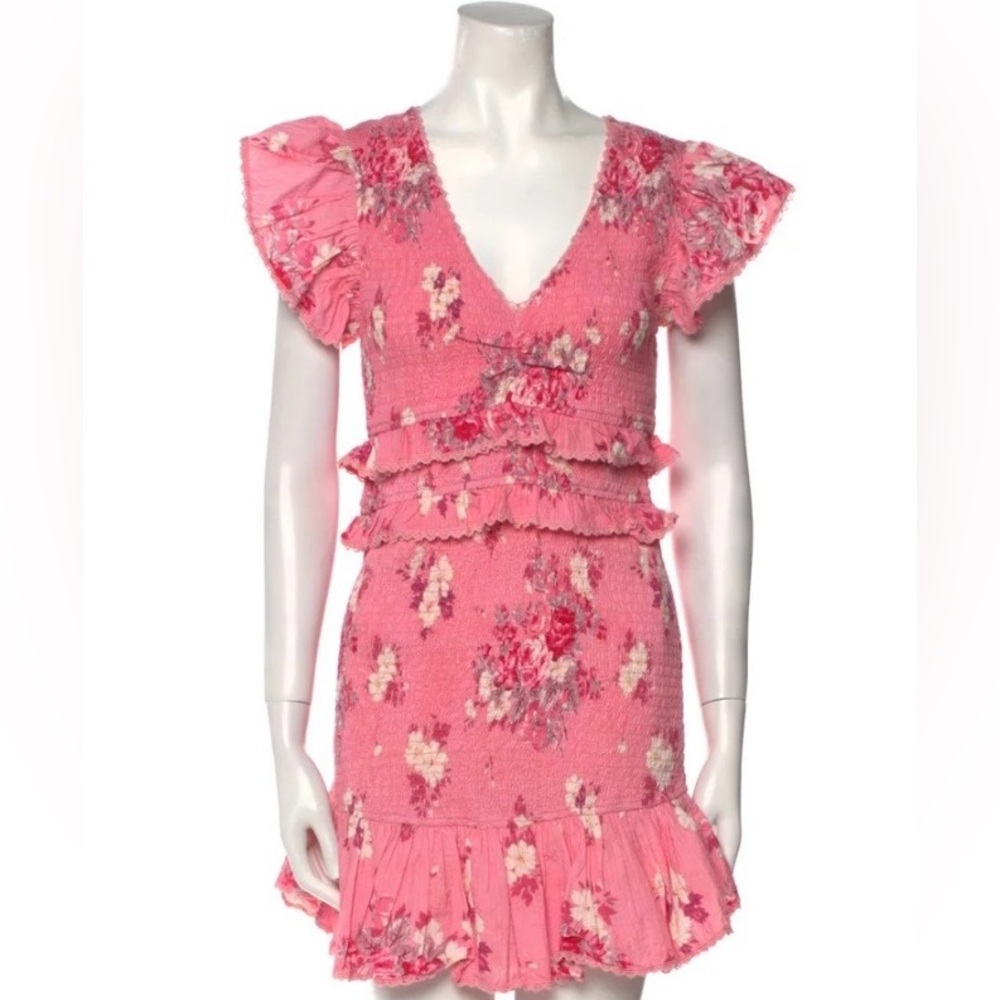 LoveShackFancy Pink Floral Mini Dress